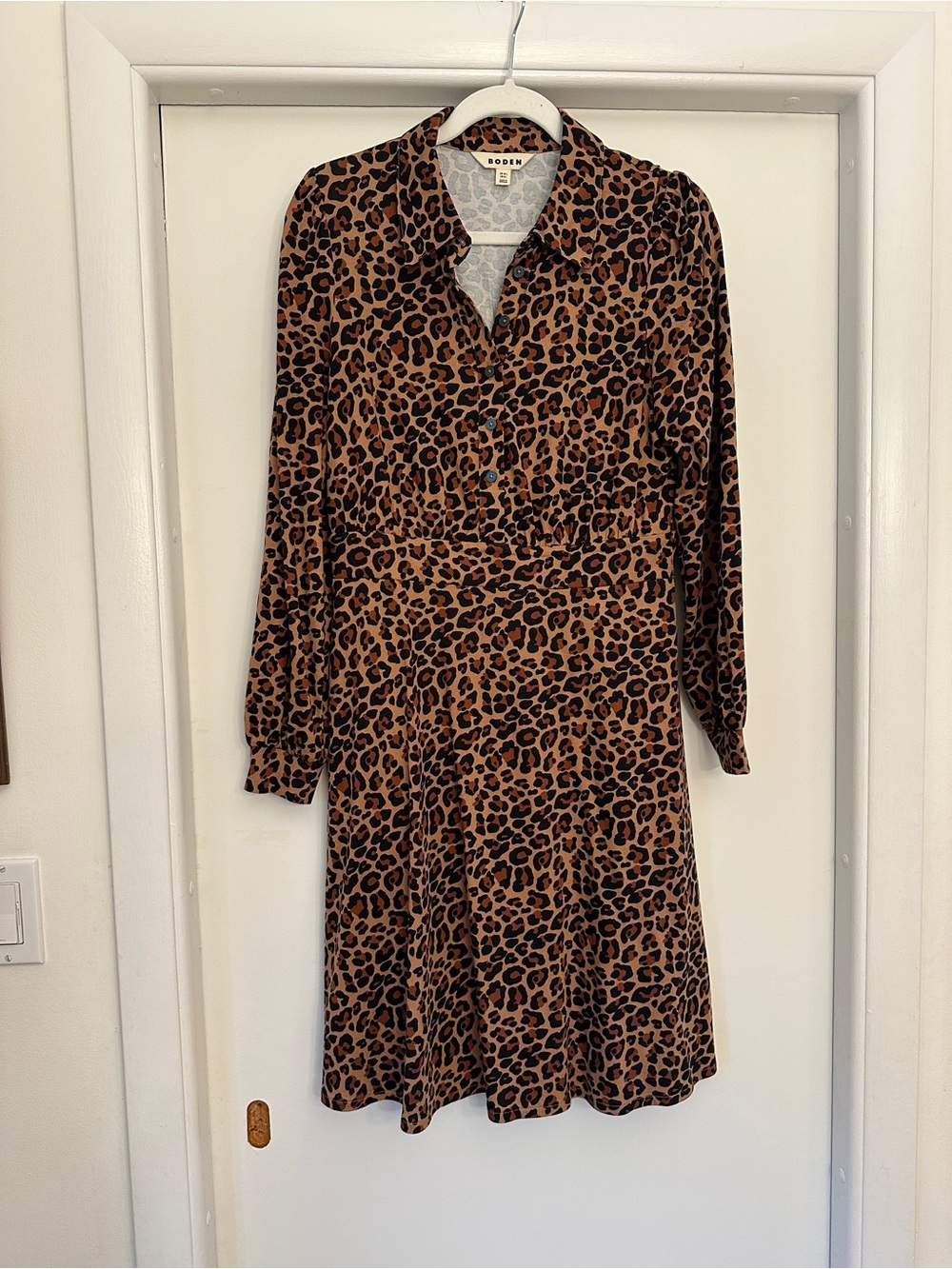 Boden Long-Sleeve Leopard Print Shirt Dress - Brown/Black